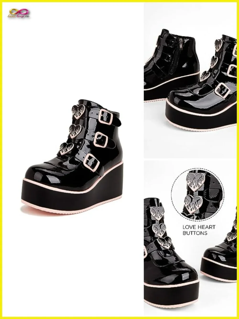 Platform Chunky Ankle Boots Round Toe Zipper Wedge Heels Buckle Thick Sole Goth